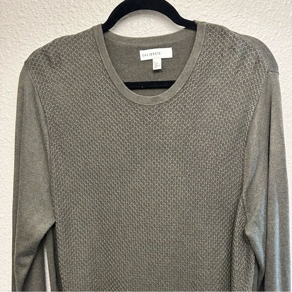 CALIBRATE Olive Green Men’s Large Waffle Knit Silk Blend Long Sleeve - Picture 2 of 15
